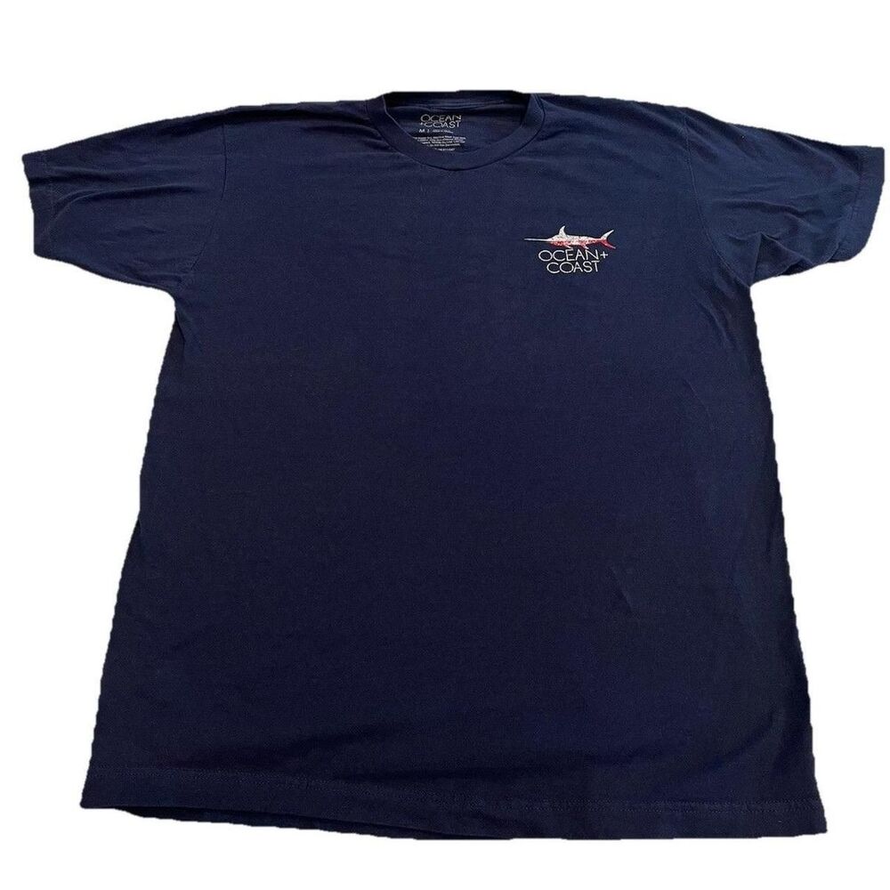 Mens Ocean + Coast T-Shirt Fishing Short Sleeve Large‎ Dark Blue Medium Flag.